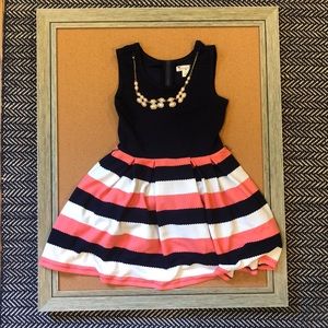 Knit Works Navy, pink, & white striped dress